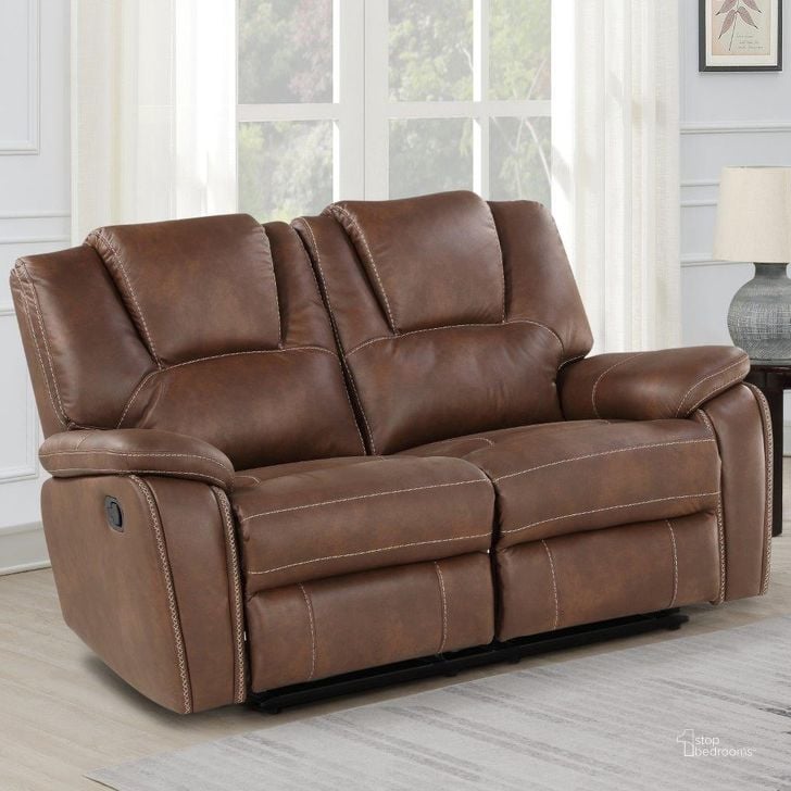 The appearance of Katrine Brown Manual Reclining Loveseat designed by Steve Silver in the modern / contemporary interior design. This brown piece of furniture  was selected by 1StopBedrooms from Katrine Collection to add a touch of cosiness and style into your home. Sku: KT800LB. Material: Wood. Product Type: Reclining Loveseat. Image1