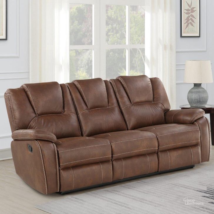 Montague Dual Power Headrest and Lumbar Support Reclining Sofa in Genuine  Brown Leather