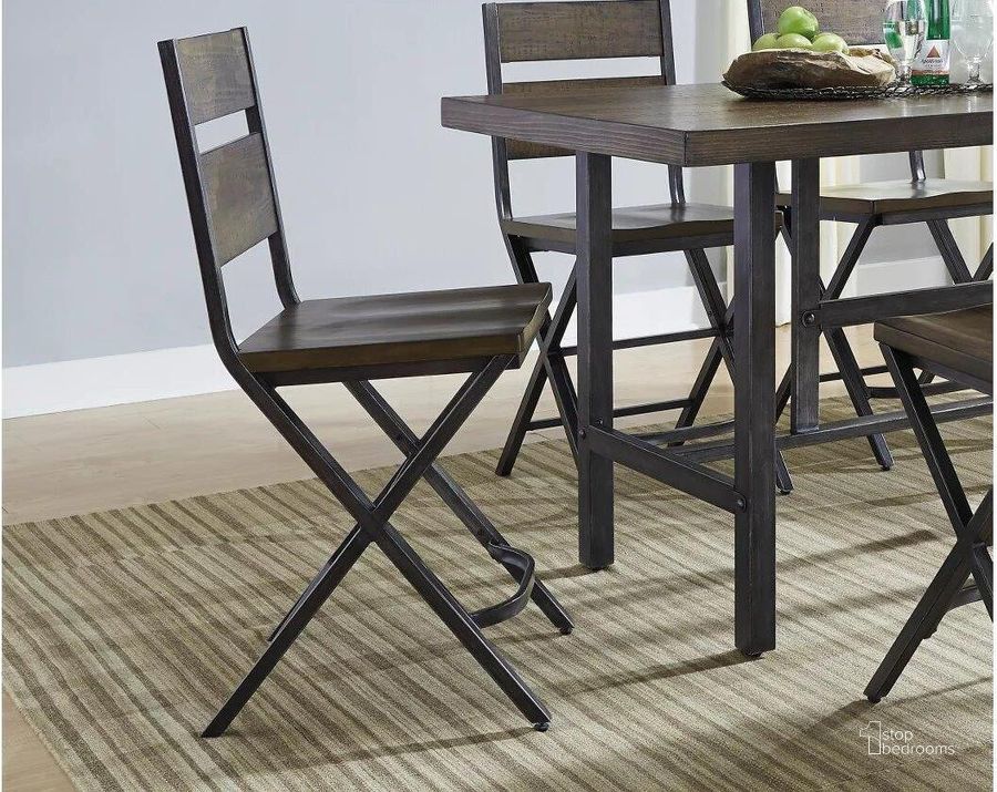 The appearance of Kavara Medium Brown Barstool Set Of 2 designed by Signature Design by Ashley in the transitional interior design. This medium brown piece of furniture  was selected by 1StopBedrooms from Kavara Collection to add a touch of cosiness and style into your home. Sku: D469-124. Material: Metal. Product Type: Barstool. Image1