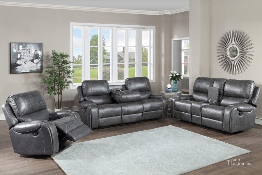 The appearance of Keily Grey Manual Reclining Living Room Set designed by Steve Silver in the transitional interior design. This gray piece of furniture  was selected by 1StopBedrooms from Keily Collection to add a touch of cosiness and style into your home. Sku: KE800SG;KE800CLG. Product Type: Living Room Set. Material: Plywood. Image1