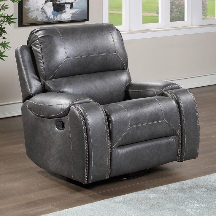 The appearance of Keily Manual Swivel Glider Recliner Chair In Grey designed by Steve Silver in the transitional interior design. This grey piece of furniture  was selected by 1StopBedrooms from Keily Collection to add a touch of cosiness and style into your home. Sku: KE800CG. Product Type: Reclining Chair. Material: Plywood. Image1