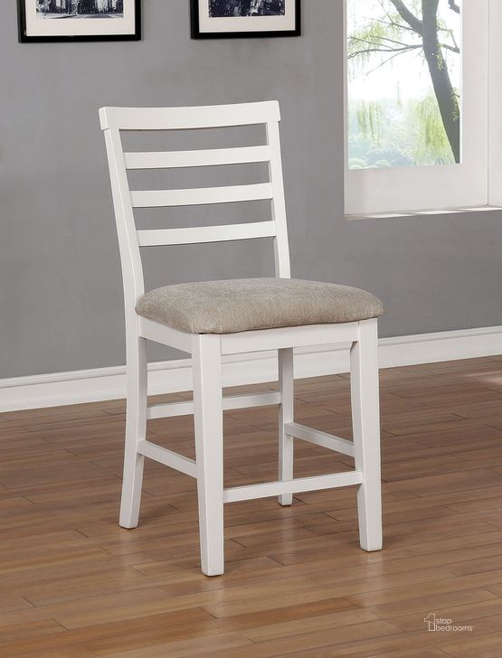 The appearance of Kiana Counter Height Side Chair Set of 2 In White designed by Furniture of America in the transitional interior design. This white piece of furniture  was selected by 1StopBedrooms from Kiana Collection to add a touch of cosiness and style into your home. Sku: CM3156PC-2PK. Material: Wood. Product Type: Side Chair. Image1