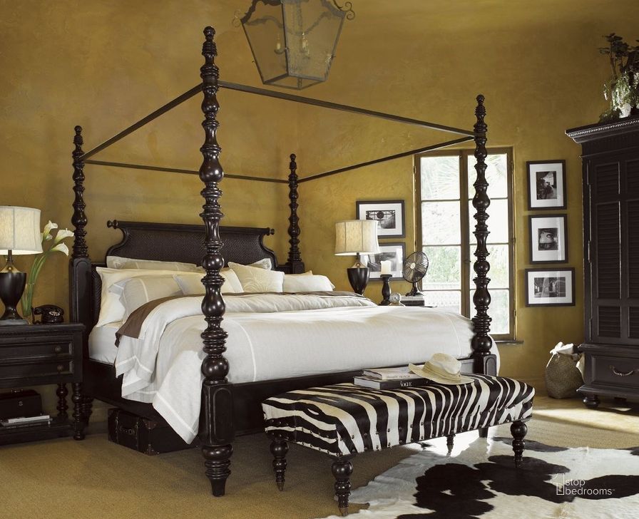 The appearance of Kingstown Rich Tamarind Sovereign Canopy Poster Bedroom Set designed by Tommy Bahama in the traditional interior design. This brown piece of furniture  was selected by 1StopBedrooms from Kingstown Collection to add a touch of cosiness and style into your home. Sku: 01-0619-173C;01-0619-622. Bed Type: Canopy Bed. Material: Leather. Product Type: Canopy Bed. Bed Size: Queen. Image1