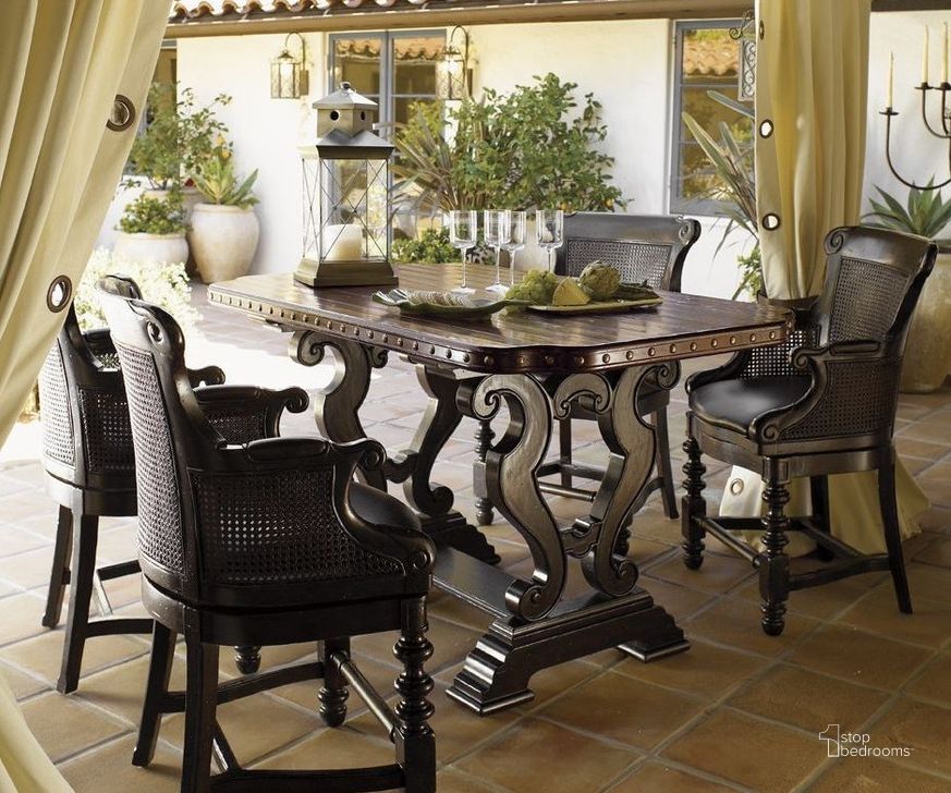 The appearance of Kingstown Warm Burnished Cassis Sienna Bistro Set designed by Tommy Bahama in the traditional interior design. This brown piece of furniture  was selected by 1StopBedrooms from Kingstown Collection to add a touch of cosiness and style into your home. Sku: 01-0621-873;01-0619-815-01. Material: Leather. Product Type: Bistro & Pub Set. Image1