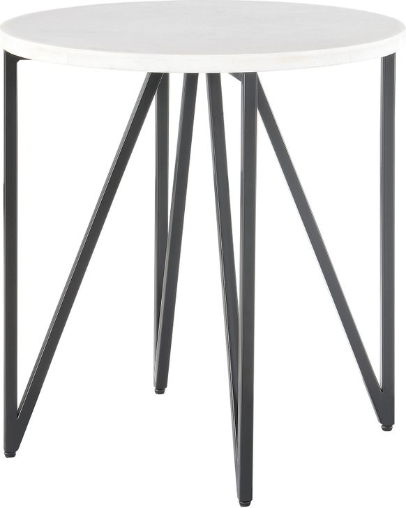 The appearance of Kinsler Black Round End Table designed by Picket House in the modern / contemporary interior design. This white and black piece of furniture  was selected by 1StopBedrooms from Kinsler Collection to add a touch of cosiness and style into your home. Sku: CCR100ETE. Material: Marble. Product Type: End Table. Image1