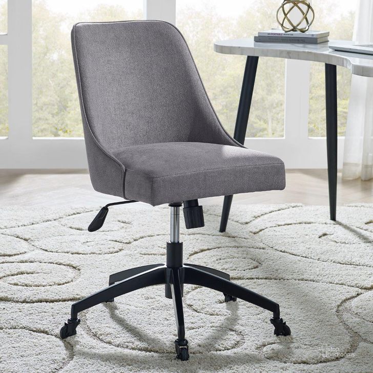 The appearance of Kinsley Gray Swivel Upholstered Desk Chair designed by Steve Silver in the transitional interior design. This gray piece of furniture  was selected by 1StopBedrooms from Kinsley Collection to add a touch of cosiness and style into your home. Sku: KS200SG. Product Type: Office Chair. Material: Iron. Image1