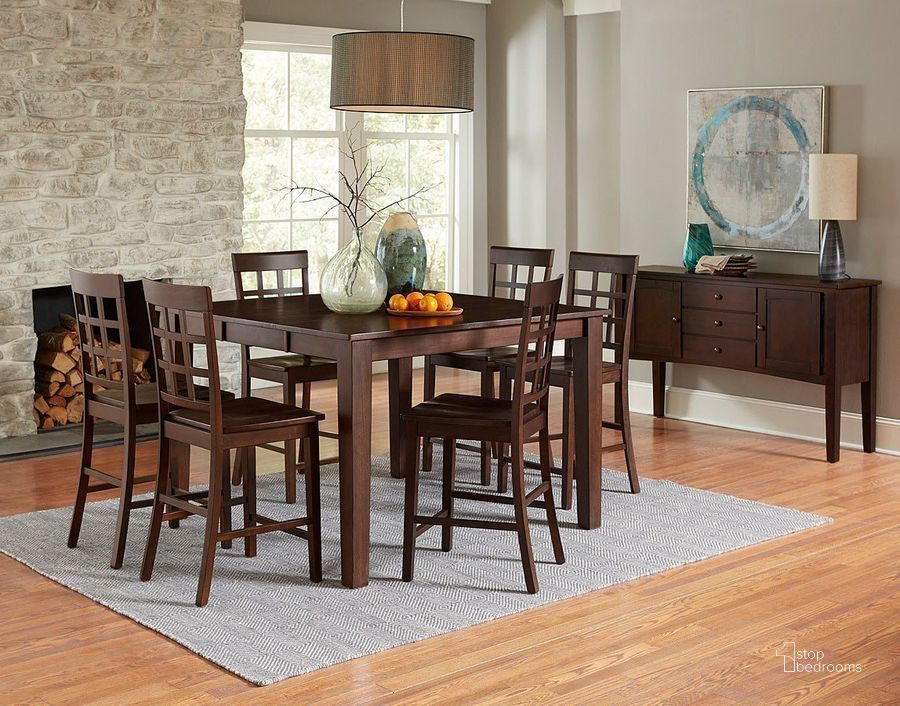The appearance of Kinston Counter Height Dining Room Set designed by Progressive Furniture in the transitional interior design. This brown piece of furniture  was selected by 1StopBedrooms from Kinston Collection to add a touch of cosiness and style into your home. Sku: D814-12B/10T;D814-63. Table Base Style: Legs. Table Top Shape: Square. Material: Wood. Product Type: Dining Room Set. Image1