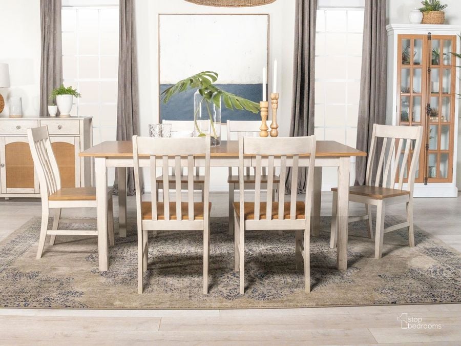 The appearance of Kirby Dining Room Set designed by Coaster in the transitional interior design. This natural and white piece of furniture  was selected by 1StopBedrooms from Kirby Collection to add a touch of cosiness and style into your home. Sku: 192691;192692. Table Base Style: Legs. Product Type: Dining Room Set. Material: MDF. Table Top Shape: Rectangular. Image1