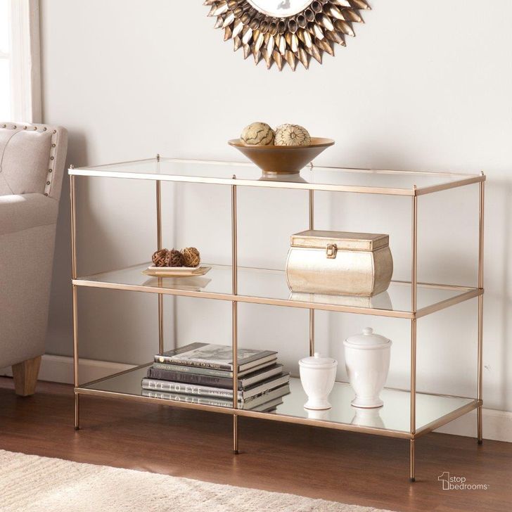The appearance of Knox Console Table In Warm Gold designed by SEI Furniture in the glam interior design. This gold piece of furniture  was selected by 1StopBedrooms from Knox Collection to add a touch of cosiness and style into your home. Sku: CK5023. Product Type: Console Table. Material: Iron. Image1