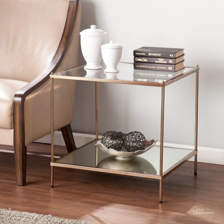 The appearance of Knox End Table designed by SEI Furniture in the glam interior design. This gold piece of furniture  was selected by 1StopBedrooms from Knox Collection to add a touch of cosiness and style into your home. Sku: CK5022. Product Type: End Table. Material: Iron. Image1