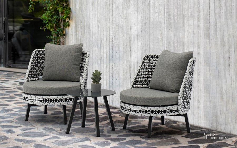 The appearance of Koala 3-Piece Outdoor Collection With 2 Swivel Chairs And Side Table With Black And Grey Cushions designed by Whiteline Modern Living in the modern / contemporary interior design. This black and grey piece of furniture  was selected by 1StopBedrooms from Koala Collection to add a touch of cosiness and style into your home. Sku: COL1729-GRY. Material: Glass. Product Type: Outdoor Set. Image1