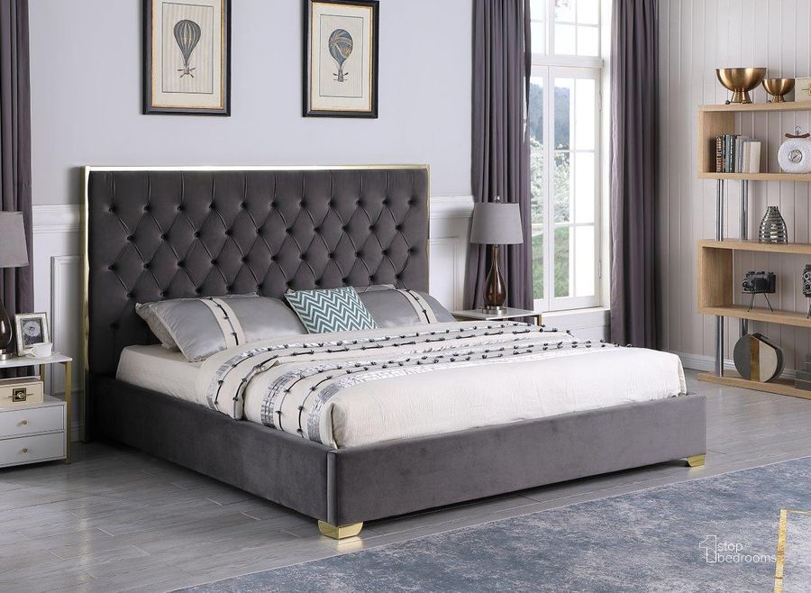 The appearance of Kressa Velour Fabric Tufted California King Platform Bed In Dark Gray And Gold designed by Best Master Furniture in the transitional interior design. This dark gray piece of furniture  was selected by 1StopBedrooms from Kressa Collection to add a touch of cosiness and style into your home. Sku: 1520DGCKG. Bed Type: Platform Bed. Material: Upholstered. Product Type: Platform Bed. Bed Size: California King. Image1
