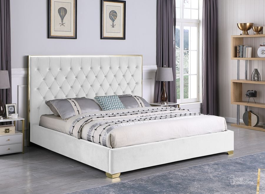 The appearance of Kressa Velvet Fabric Tufted California King Platform Bed In Cream And Gold designed by Best Master Furniture in the modern / contemporary interior design. This cream piece of furniture  was selected by 1StopBedrooms from Kressa Collection to add a touch of cosiness and style into your home. Sku: 1520CCKG. Bed Type: Platform Bed. Material: Upholstered. Product Type: Platform Bed. Bed Size: California King. Image1