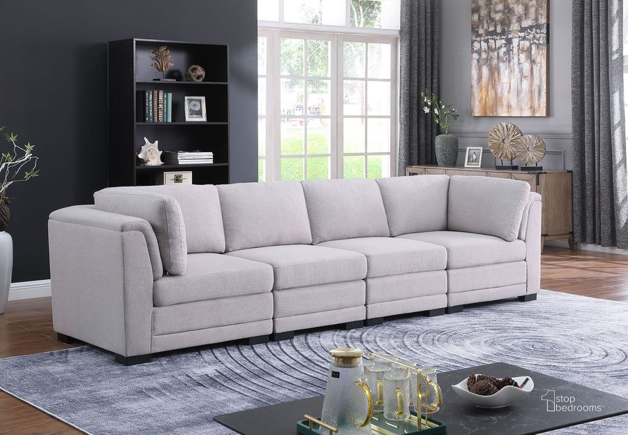 The appearance of Kristin Light Gray Linen Fabric 4-Seater Modular Sofa designed by Lilola Home in the modern / contemporary interior design. This light gray piece of furniture  was selected by 1StopBedrooms from Kristin Collection to add a touch of cosiness and style into your home. Sku: 88020-6. Material: Fabric. Product Type: Sofa. Image1