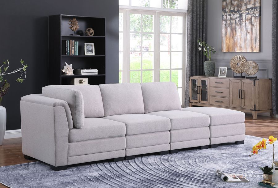 The appearance of Kristin Light Gray Linen Fabric Reversible Sofa With Ottoman 88020-7A designed by Lilola Home in the modern / contemporary interior design. This light gray piece of furniture  was selected by 1StopBedrooms from Kristin Collection to add a touch of cosiness and style into your home. Sku: 88020-7A. Material: Fabric. Product Type: Sofa. Image1