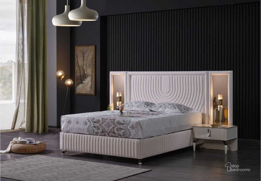 The appearance of Kuvars Queen Storage Bed In Cream designed by Furnia in the modern / contemporary interior design. This cream piece of furniture  was selected by 1StopBedrooms from Kuvars Collection to add a touch of cosiness and style into your home. Sku: 120-KUV-QUE-SB. Bed Type: Storage Bed. Material: Wood. Product Type: Storage Bed. Bed Size: Queen. Image1