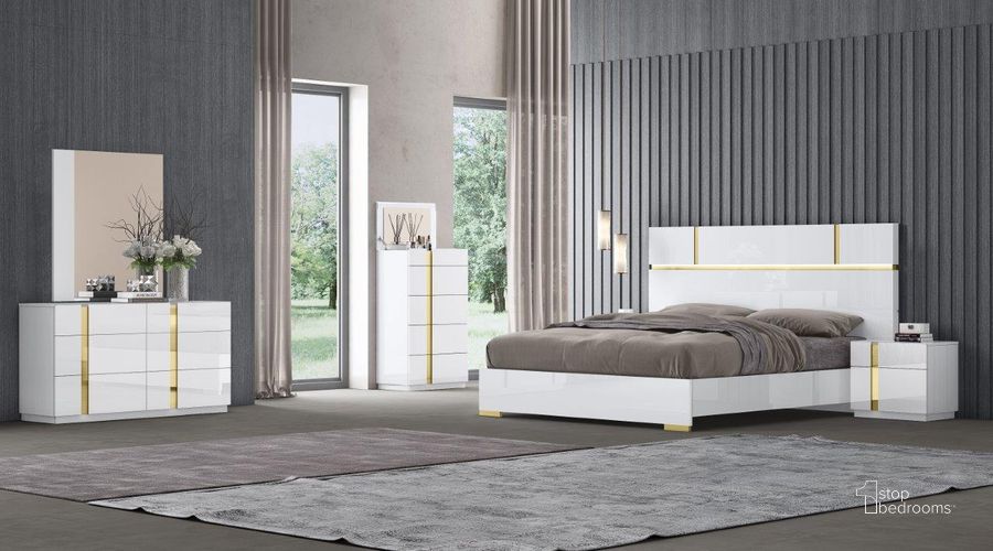 The appearance of Kyoto Queen Bed In White And Titanium Gold designed by J&M in the modern / contemporary interior design. This white and gold piece of furniture  was selected by 1StopBedrooms from Kyoto Collection to add a touch of cosiness and style into your home. Sku: 19974-Q. Bed Type: Platform Bed. Product Type: Platform Bed. Bed Size: Queen. Material: MDF. Image1