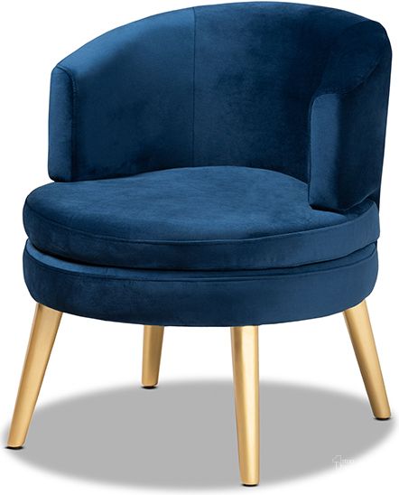 The appearance of La'have Navy Blue Accent Chair designed by Sterling Designs in the glam interior design. This navy blue piece of furniture  was selected by 1StopBedrooms from La'have Collection to add a touch of cosiness and style into your home. Sku: WS-14056-Navy Blue Velvet/Gold-CC. Product Type: Accent Chair. Material: Rubberwood. Image1