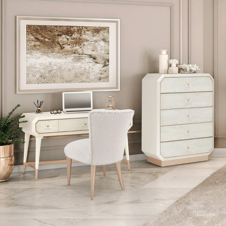 The appearance of La Rachelle Champagne Vanity Set designed by AICO in the modern / contemporary interior design. This champagne piece of furniture  was selected by 1StopBedrooms from La Rachelle Collection to add a touch of cosiness and style into your home. Sku: 9034058-136;9034244-136;9034058-136;9034068-136. Material: Wood. Product Type: Vanity Set. Image1