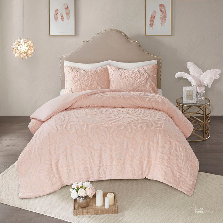 The appearance of Laetitia Cotton Tufted Queen Duvet Cover Set In Blush designed by Olliix in the modern / contemporary interior design. This blush piece of furniture  was selected by 1StopBedrooms from Laetitia Collection to add a touch of cosiness and style into your home. Sku: MP12-5980. Bed Size: Queen. Material: Cotton. Product Type: Duvet Cover Set. Image1
