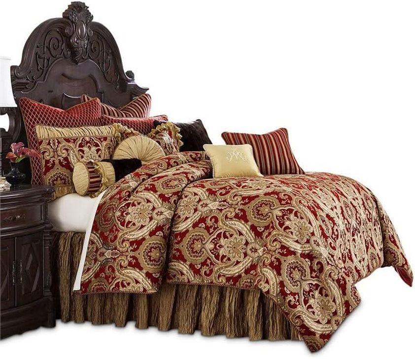 The appearance of Lafayette 12 Piece Queen Comforter Set In Red designed by AICO in the traditional interior design. This red piece of furniture  was selected by 1StopBedrooms from Lafayette Collection to add a touch of cosiness and style into your home. Sku: BCS-QS12-LYFYE-RED. Material: Polyester. Product Type: Comforter Set.