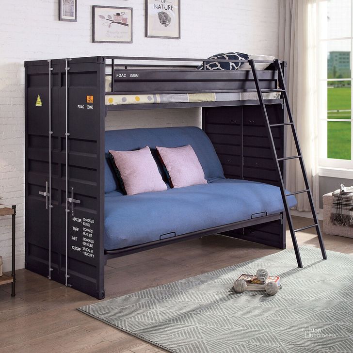 The appearance of Lafray Twin Bunk Bed With Futon Base In Black designed by Furniture of America in the industrial interior design. This black piece of furniture  was selected by 1StopBedrooms from Lafray Collection to add a touch of cosiness and style into your home. Sku: FOA-BK652BK-1;FOA-BK652BK-2. Bed Type: Bunk Bed. Material: Metal. Product Type: Bunk Bed. Bed Size: Twin.