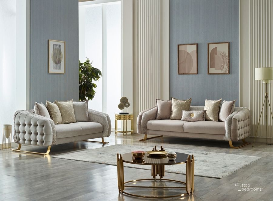 The appearance of Laguna Loveseat In Cream designed by Furnia in the  interior design. This cream piece of furniture  was selected by 1StopBedrooms from Laguna Collection to add a touch of cosiness and style into your home. Sku: 101-LAG-SIE20-2. Material: Wood. Product Type: Loveseat. Image1