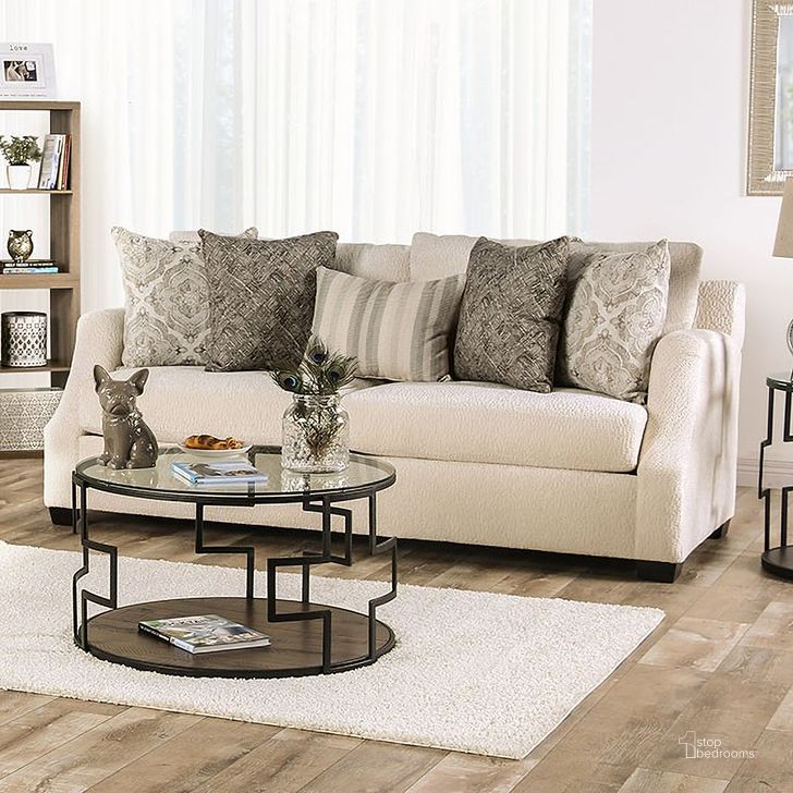 The appearance of Laila Sofa In Ivory designed by Furniture of America in the transitional interior design. This ivory piece of furniture  was selected by 1StopBedrooms from Laila Collection to add a touch of cosiness and style into your home. Sku: SM3083-SF. Material: Wood. Product Type: Sofa. Image1