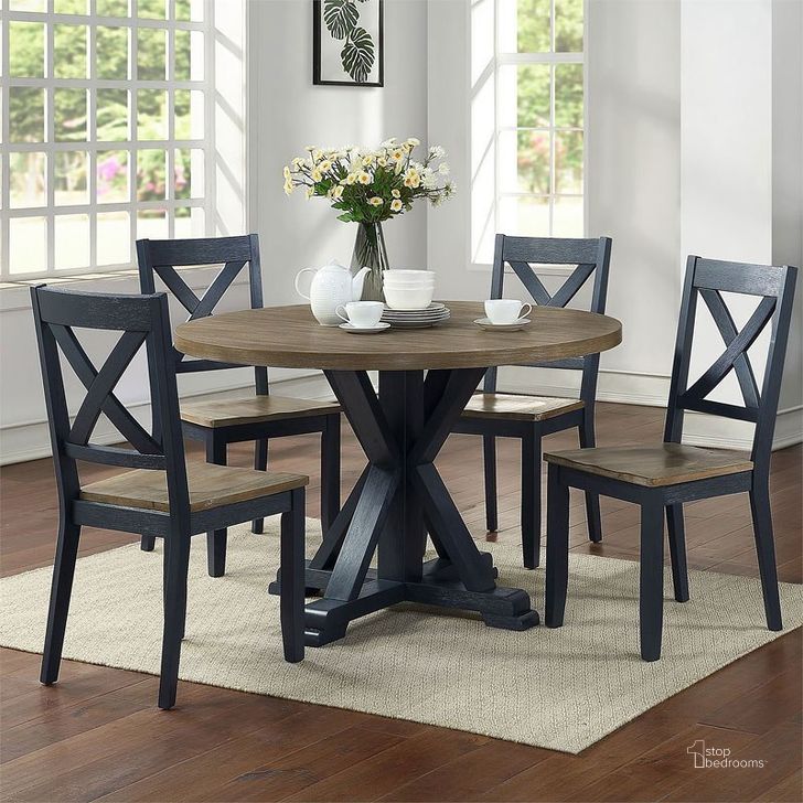 The appearance of Lakeshore Dining Room Set (Navy) designed by Liberty in the transitional interior design. This navy piece of furniture  was selected by 1StopBedrooms from Lakeshore Collection to add a touch of cosiness and style into your home. Sku: 519NY-T4848;519NY-C3000S. Table Base Style: Trestle. Table Top Shape: Round. Material: Wood. Product Type: Dining Room Set. Size: 48". Image1