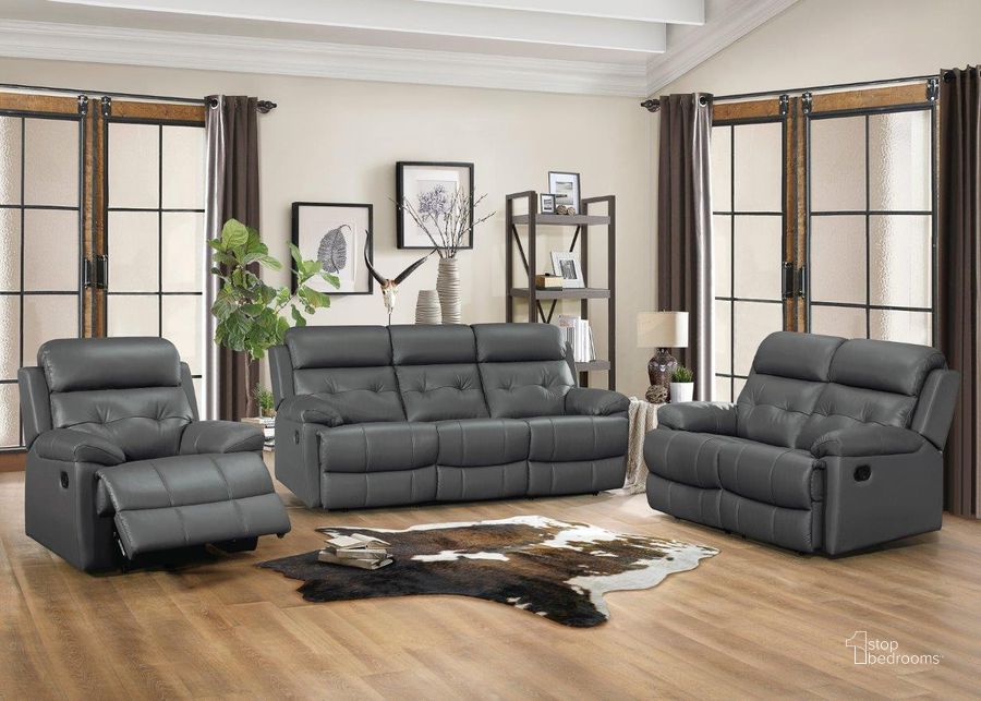 The appearance of Lambent Dark Gray Double Reclining Living Room Set designed by Homelegance in the modern / contemporary interior design. This dark gray piece of furniture  was selected by 1StopBedrooms from Lambent Collection to add a touch of cosiness and style into your home. Sku: 9529DGY-3;9529DGY-2. Material: Wood. Product Type: Living Room Set. Image1
