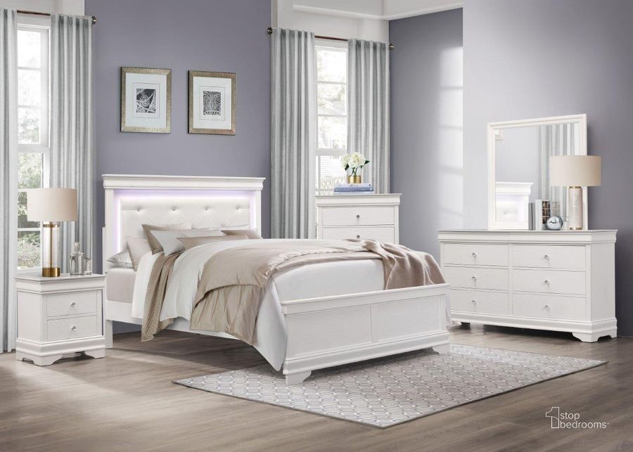 The appearance of Lana White Panel Bedroom Set designed by Homelegance in the transitional interior design. This white piece of furniture  was selected by 1StopBedrooms from Lana Collection to add a touch of cosiness and style into your home. Sku: 1556W-1;1556W-3;1556W-4. Bed Type: Panel Bed. Material: Wood. Product Type: Panel Bed. Bed Size: Queen. Image1