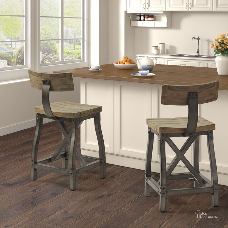 The appearance of Lancaster Counter Stool With Back In Oak/Silver designed by Olliix in the industrial interior design. This oak/silver piece of furniture  was selected by 1StopBedrooms from Lancaster Collection to add a touch of cosiness and style into your home. Sku: II104-0429. Material: Wood. Product Type: Barstool. Image1