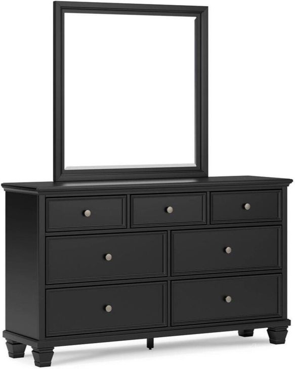 The appearance of Lanolee Dresser and Mirror In Black designed by Signature Design by Ashley in the transitional interior design. This black piece of furniture  was selected by 1StopBedrooms from Lanolee Collection to add a touch of cosiness and style into your home. Sku: B687-31;B687-36. Material: Wood. Product Type: Dresser and Mirror. Image1