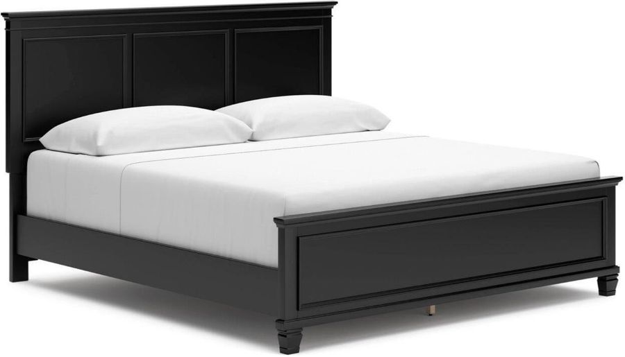 The appearance of Lanolee King Panel Bed In Black designed by Signature Design by Ashley in the transitional interior design. This black piece of furniture  was selected by 1StopBedrooms from Lanolee Collection to add a touch of cosiness and style into your home. Sku: B687-56;B687-58;B687-97. Bed Type: Panel Bed. Material: Wood. Product Type: Panel Bed. Bed Size: King. Image1