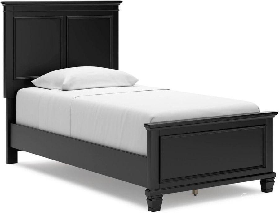 The appearance of Lanolee Twin Panel Bed In Black designed by Signature Design by Ashley in the transitional interior design. This black piece of furniture  was selected by 1StopBedrooms from Lanolee Collection to add a touch of cosiness and style into your home. Sku: B687-52;B687-53;B687-86. Bed Type: Panel Bed. Material: Wood. Product Type: Panel Bed. Bed Size: Twin. Image1