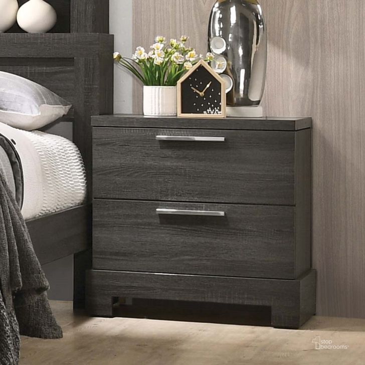 The appearance of Lantha Nightstand designed by ACME in the transitional interior design. This gray oak piece of furniture  was selected by 1StopBedrooms from Lantha Collection to add a touch of cosiness and style into your home. Sku: 22033. Product Type: Nightstand. Material: MDF. Image1