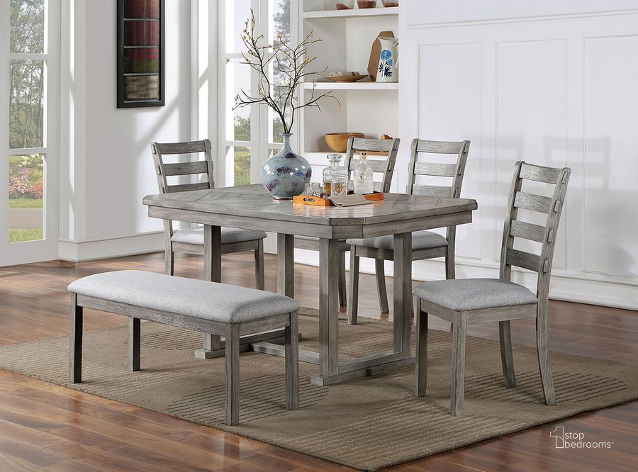 The appearance of Laquila Dining Table In Gray designed by Furniture of America in the rustic / southwestern interior design. This gray piece of furniture  was selected by 1StopBedrooms from Laquila Collection to add a touch of cosiness and style into your home. Sku: CM3542GY-T. Table Base Style: Trestle. Material: Wood. Product Type: Dining Table. Table Top Shape: Rectangular. Size: 36". Image1