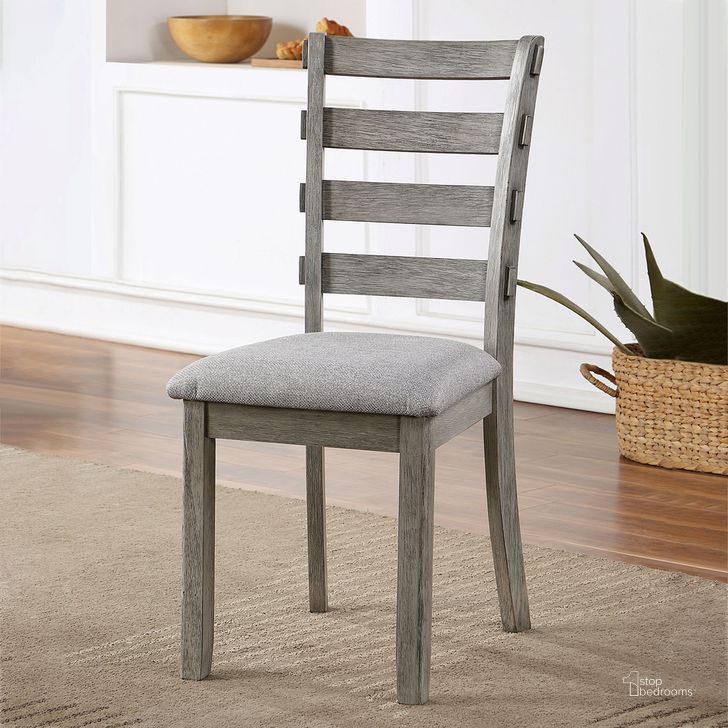 The appearance of Laquila Side Chair Set of 2 In Gray designed by Furniture of America in the rustic / southwestern interior design. This gray piece of furniture  was selected by 1StopBedrooms from Laquila Collection to add a touch of cosiness and style into your home. Sku: CM3542GY-SC-2PK. Material: Wood. Product Type: Side Chair. Image1