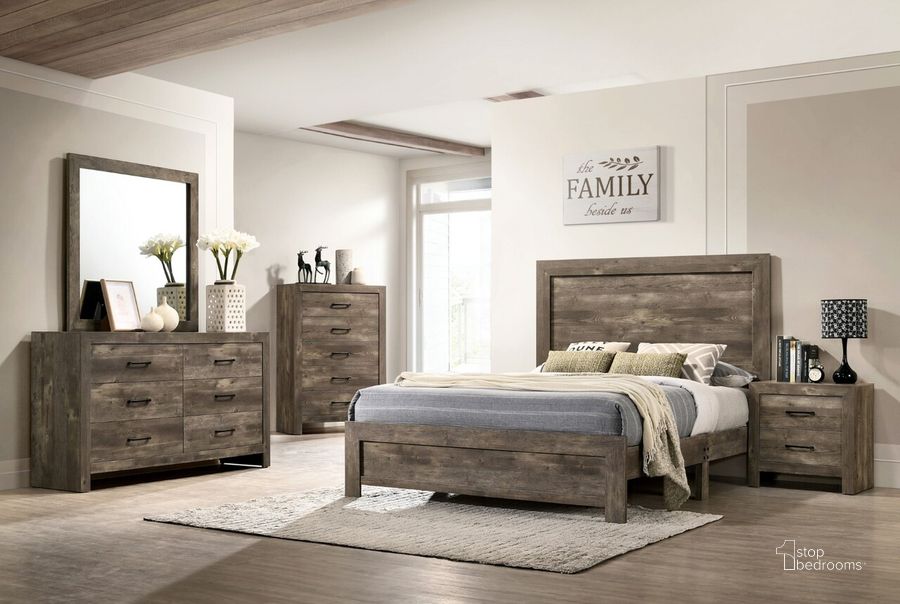 The appearance of Larissa California King Bed In Natural Tone designed by Furniture of America in the rustic / southwestern interior design. This natural tone piece of furniture  was selected by 1StopBedrooms from Larissa Collection to add a touch of cosiness and style into your home. Sku: CM7148CK. Bed Type: Panel Bed. Material: Wood. Product Type: Panel Bed. Bed Size: California King. Image1