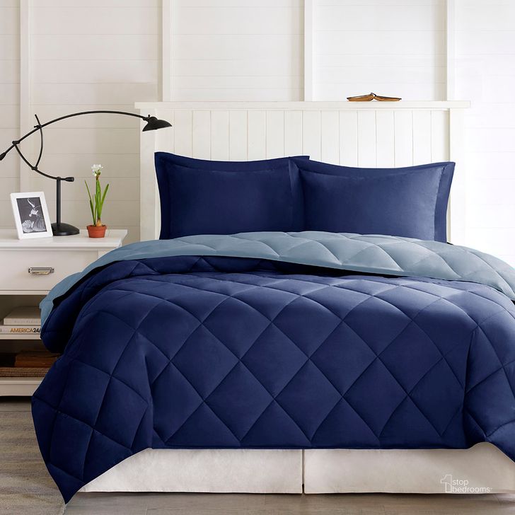 The appearance of Larkspur Polyester Microfiber Solid Twin Comforter Mini Set In Navy/Light Blue designed by Olliix in the transitional interior design. This navy/light blue piece of furniture  was selected by 1StopBedrooms from Larkspur Collection to add a touch of cosiness and style into your home. Sku: BASI10-0198. Material: Polyester. Bed Size: Twin. Product Type: Comforter Set. Image1