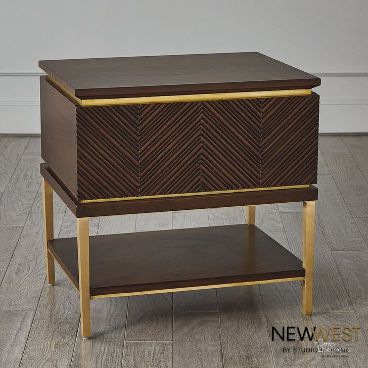 The appearance of Latilla Bedside Chest In Brown designed by Global Views in the modern / contemporary interior design. This brown piece of furniture  was selected by 1StopBedrooms from Latilla Collection to add a touch of cosiness and style into your home. Sku: NW7.90018. Product Type: Chest. Material: Brass. Image1