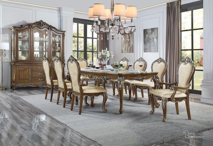 The appearance of Latisha 96 Inch Rectangular Dining Room Set designed by ACME in the transitional interior design. This antique oak piece of furniture  was selected by 1StopBedrooms from Latisha Collection to add a touch of cosiness and style into your home. Sku: DN01356-1;DN01356-2;DN01358. Table Base Style: Legs. Material: Wood. Product Type: Dining Room Set. Table Top Shape: Rectangular. Image1
