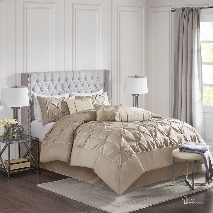 The appearance of Laurel Polyester Polyoni Pieced 7Pcs Queen Comforter Set With Pleats In Taupe designed by Olliix in the transitional interior design. This taupe piece of furniture  was selected by 1StopBedrooms from Laurel Collection to add a touch of cosiness and style into your home. Sku: MP10-251. Material: Polyester. Bed Size: Queen. Product Type: Comforter Set. Image1