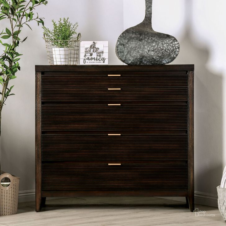 The appearance of Laurentian Chest In Dark Walnut designed by Furniture of America in the modern / contemporary interior design. This dark walnut piece of furniture  was selected by 1StopBedrooms from Laurentian Collection to add a touch of cosiness and style into your home. Sku: FOA7514C. Material: Wood. Product Type: Chest. Image1