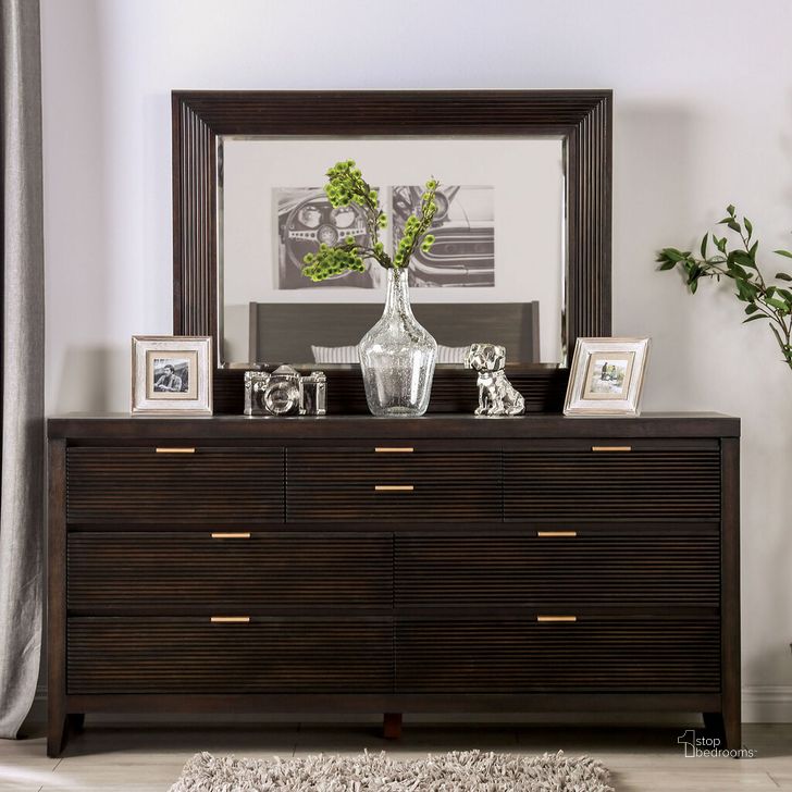 The appearance of Laurentian Dresser In Dark Walnut designed by Furniture of America in the modern / contemporary interior design. This dark walnut piece of furniture  was selected by 1StopBedrooms from Laurentian Collection to add a touch of cosiness and style into your home. Sku: FOA7514D. Material: Wood. Product Type: Dresser. Image1