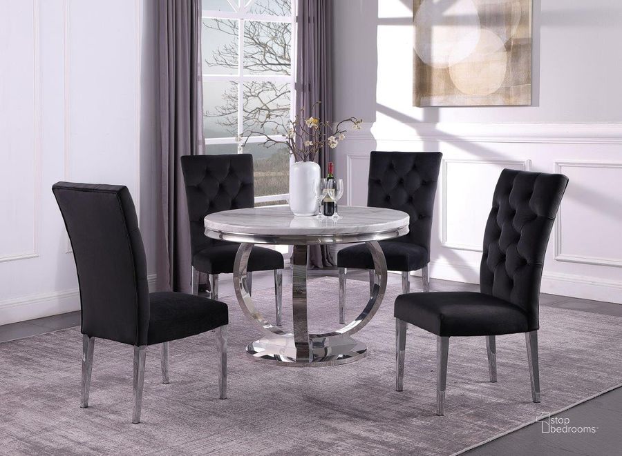 The appearance of Layla 5 Piece Modern Faux Marble Round Dining Set In Black designed by Best Master Furniture in the transitional interior design. This black piece of furniture  was selected by 1StopBedrooms from Layla Collection to add a touch of cosiness and style into your home. Sku: LX02BLK5. Material: Marble. Product Type: Dining Room Set.