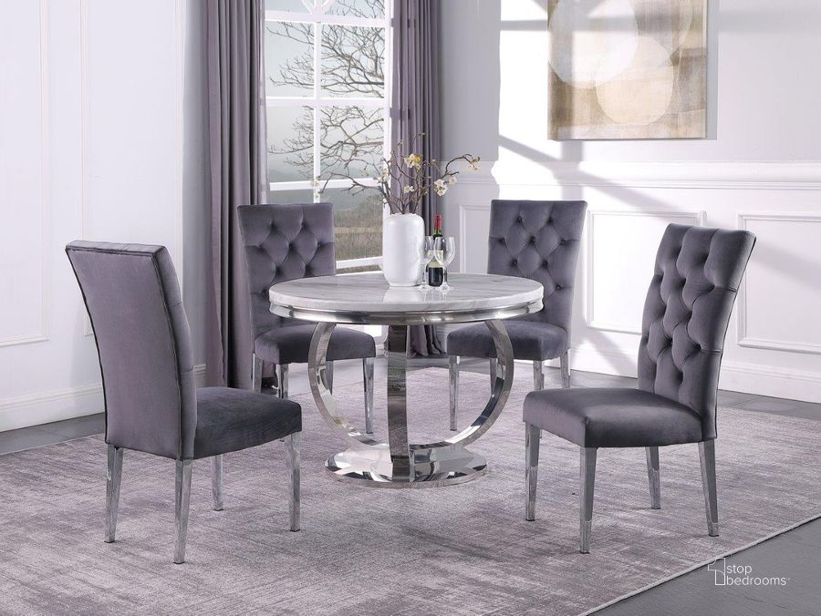 The appearance of Layla 5 Piece Modern Faux Marble Round Dining Set In Gray designed by Best Master Furniture in the transitional interior design. This gray piece of furniture  was selected by 1StopBedrooms from Layla Collection to add a touch of cosiness and style into your home. Sku: LX02G5. Material: Marble. Product Type: Dining Room Set.