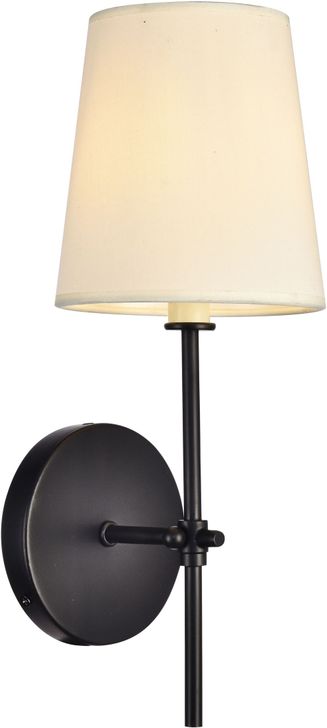 The appearance of Mel 5.5" Black 1 Light Wall Sconce designed by Elegant Lighting in the transitional interior design. This black piece of furniture  was selected by 1StopBedrooms from Mel Collection to add a touch of cosiness and style into your home. Sku: LD6004W6BK. Material: Metal. Product Type: Wall Sconce. Image1