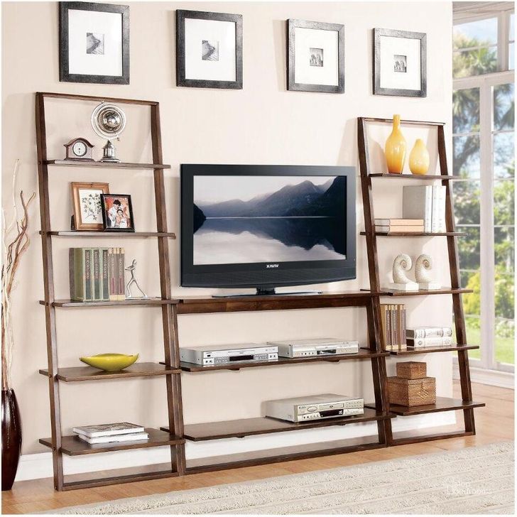 The appearance of Lean Living Burnished Brownstone Leaning Bookcase designed by Riverside Furniture in the transitional interior design. This brown piece of furniture  was selected by 1StopBedrooms from Lean Living Collection to add a touch of cosiness and style into your home. Sku: 27837. Product Type: Bookcase. Image1