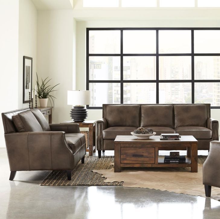 The appearance of Leaton Brown Sugar Leather Living Room Set designed by Coaster in the modern / contemporary interior design. This brown piece of furniture  was selected by 1StopBedrooms from Leaton Collection to add a touch of cosiness and style into your home. Sku: 509441;509442. Product Type: Living Room Set. Material: Rubberwood. Image1